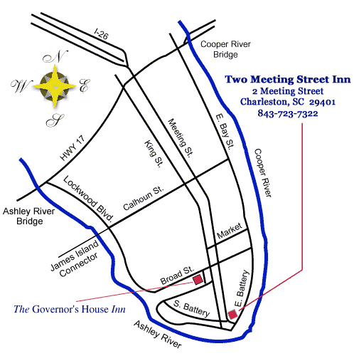 Map to Two Meeting Street Inn